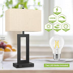 Set of 2 Touch Control Table Lamp with 2 USB Ports, 3-Way Dimmable Modern Nightstand Lamp Sets Bedside Touch Desk Lamp with Fabric Cream Shade For Bedroom Table Living Room Reading, Included Bulbs
