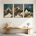 BINCUE Framed Mountain Wall Art Landscape Wall Decor Moon and Nature Artwork Mountains Wall Pictures Nature Landscape Art Prints Rustic Mountain Paintings for Farmhouse Bedroom Living Room Office 16x24 Inches Set of 3