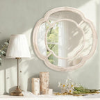 Irregular White Mirror, Wall Mounted Wavy Circle Large Mirror Wood Frame Round Hanging Decorative Mirros for Entryway Living Room Vanity and Bedroom, 20 Inch Home Decor