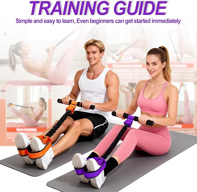 2026 Upgrade Pedal Resistance Bands with Handle - Multifunction Foot Pedal Resistance Band with Training Poster - Fashion Puller Exercise Equipment for Abdomen, Waist, Arm, Core, Leg - 55LBS