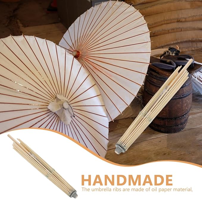 Cabilock Paper Umbrella Frame Replacement Bamboo Stand for Oiled Paper, 32 Inch Parasol DIY Repair and Stage Decor Durable Folding Umbrella Skeleton Holder