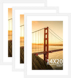 14x20 Picture Frame 3 Pack - White Poster Frame Display Pictures 11x17 with Mat or 14 x 20 Without Mat for Wall Hanging Horizontal and Vertical