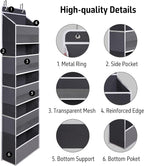 Over Door Organizer with 5 Large Pockets, Heavy Duty Hanging Organizer Storage, Closet Bathroom Nursery Bedroom Dorm, Toys Cosmetics Sundries and Baby Essentials, Gray