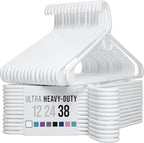 NEATERIZE Thick Heavy Duty Hangers - White Plastic Clothes Hangers 38 Pack - Great for Coat Hanger, Jackets Jeans & Suit Hanger for Closet - New Apartment Essentials Percheros Ganchos para Colgar Ropa
