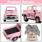 Hooqict Coffee Bar Decor Mini Metal Pink Truck with Coffee Beans Burlap Sack for Pink Home Farmhouse Kitchen Tiered Tray Decor Coffee Bar Accessories Coffee Station Vintage Pickup Valentines Day