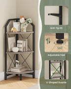 CHOEZON 3-Tier Corner Shelf, Industrial Corner Bookshelf, 35.4" Storage Stand, Plant Stand Display Shelf, Bookcase for Bedroom, Living Room, Home Office, Greige and Black TCJ03BG