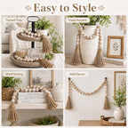 IMIKEYA Wooden Beads Garland: Farmhouse Wood Bead Garland with Tassels Boho Wall Hanging for Home Decor Tiered Tray Rustic Wood Prayer for Coffee Table Decor