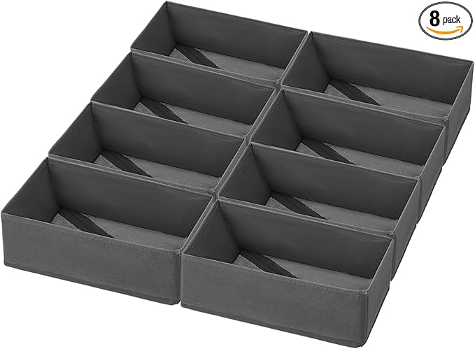 8 Pack Foldable Drawer Organizers, Grey Clothing Dividers Closet Cabinet Dresser Storage Boxes for Socks, Underwear, Bras, Panties, Multi-Purpose Storage Bins, 11x5.7x4.72 Inch