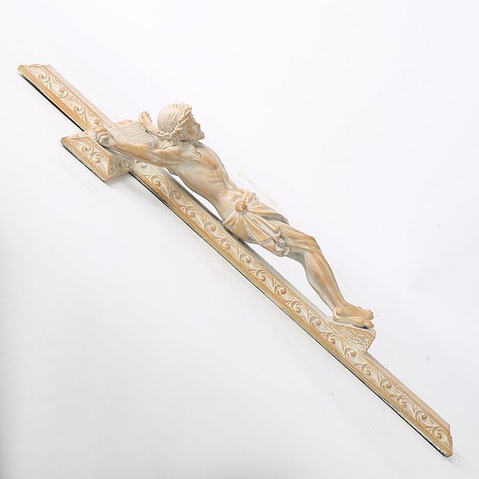 BC Catholic Crucifix Wall Cross, 12" H Jesus Christ Home Decor for Easter, Religious Devout Gift, Wood Carve Looking, Hand Painted by Buildclassic