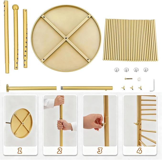 Scarf Hanger Organizer Stand Metal Scarf Display for Multiple Scarves Spiral Hijab Hanger Gold Tie Rack with 30 Bars Heavy Duty Pant Hanger Space Saving Commercial Holder for Tie, Belt, Chothes