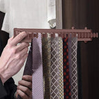 Sliding Tie Racks for Closet, 20 Tie Hanger for Men Pull Out Belt Hanger for Closet Storage Organizer with Slider, Side Mount Closet Holder Rail with 20 Hooks for Scarves Ties Belts(Brown)