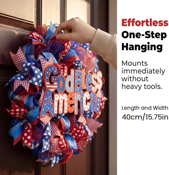 Patriotic Wreaths for Front Door, 250 Anniversary Decorations 4th of July Decorations Outdoor, Handcrafted Memorial Day Wreaths, Festival Celebration USA Flag Printed Wreath (H)