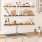 HOOBRO Floating Shelves, Wall Shelf Set of 3, 47.2 Inches Hanging Shelf with Raised Edge and Invisible Brackets, for Bathroom, Bedroom, Kitchen, Office, Living Room Decor, Rustic Brown BF92BJ01