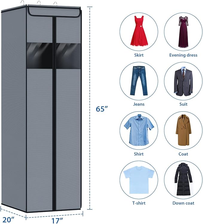 Zilink Extra Long Garment Bags for Gowns 65" Gown Bags for Long Dress with Clear Window Space Saving Formal Dress Bag for Long Dresses, Winter Coat, Trousers, Fur, Grey, 2-Pack