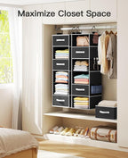 Pipishell Hanging Closet Organizer 6-Shelf, Hanging Shelves for Closet with 3 Removable Drawers & Side Pockets for Bedroom, Garment Rack and Wardrobe Organization, 12' x 12' x 43.3', Black