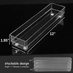 LotFancy Clear Drawer Organizers, 12” x 3” x 2”, Set of 3, Drawer Organizer Trays for Desk, Plastic Storage Bins for Bathroom, Makeup, Utensils, Stackable