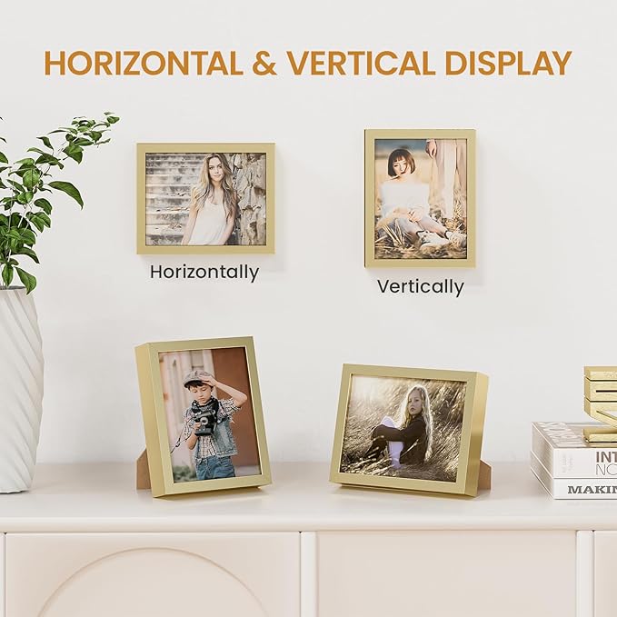 4x5 Aluminum Metal Picture Frame,Tempered Glass Gold Photo Frame 4x5 for Family Photo,Posters,Art,Document to Wall Mount Horizontally or Vertically
