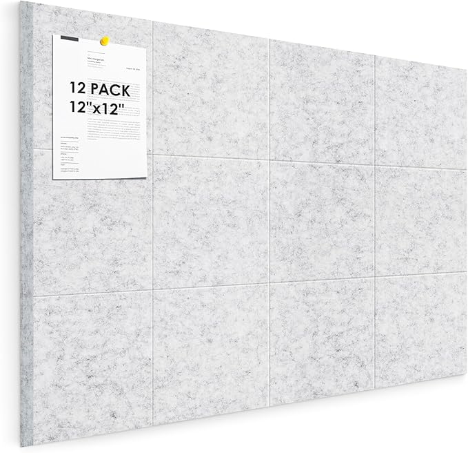 Large Cork Board for Walls 48"x36" |Cork Board Alternative| 12 Pack Felt Wall Tiles| Light Gray Bulletin Board with Removable Adhesive | Cork Boards Pinboard for Office Home Classroom，Light Gray