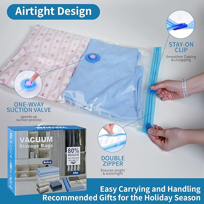 Vacuum Seal Bags for Clothing Travel with Pump,15 Pack Compression Packing Cubes for clothes,Space Saver Vacuum Storage Bags for Luggage & Travel Essentials,Carry-on Suitcase,Leak-Proof