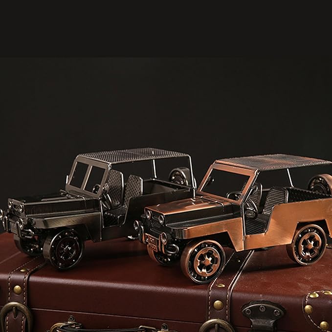 GLOGLOW Classic Metal Car Model Toy, Handcrafted Iron Ornament Vintage Car Figurine for Home Decor, Intricate Design, 8.66 X 3.74 Inches for Collectors (Red Bronze)