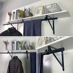 Kunzye 2 Pack Heavy Duty Closet Shelf & Rod Brackets, Black Steel, Wall Mount, Clothes Hanger Pole Support, Closet Shelves Bracket with Rod Shelving Support