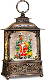 Christmas Snow Globes Lantern with Music, Santa Claus Scene Snow Globes with Water Swirling Glitter Effects, USB/Battery Powered with 6-Hour Timer, Christmas Decorations Gift