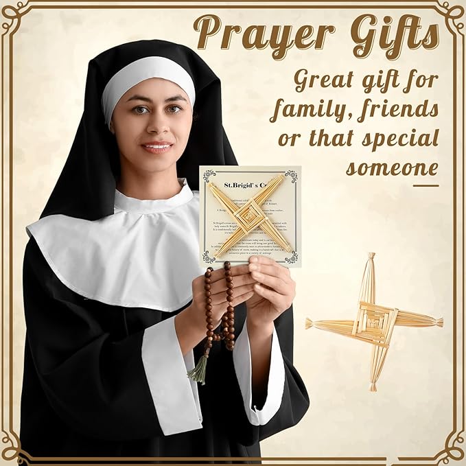 Bucherry St. Brigid's Wall Cross Decor Irish Gift Cross with History Card for Irish Blessing Gift for Celtic Imbolc Decor(Classic Style,8 in,Straw Color)