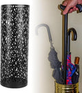 BEIJIALY Metal Umbrella Holder, Umbrella Stand Rack for Entryway, Metal Hollowed Freestanding Round Umbrella Holder Organizer Bin for Home Hotel Office Decor(Black Large)