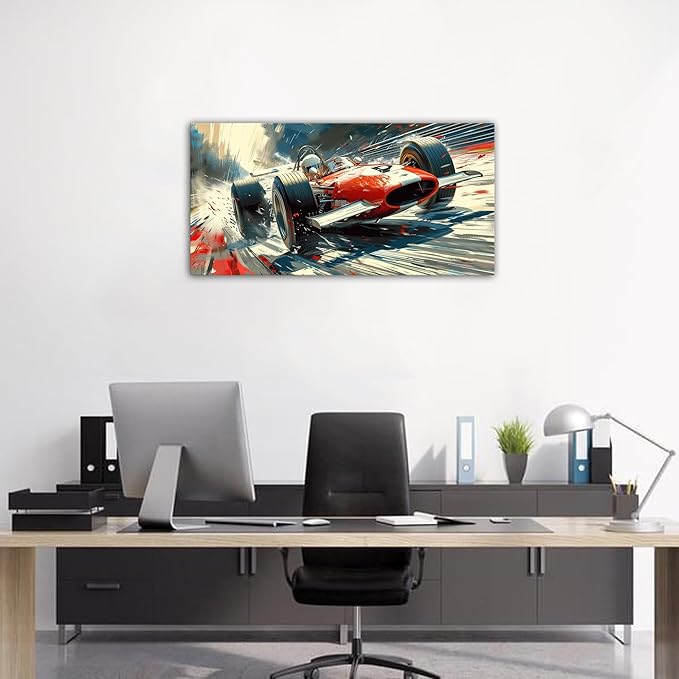 Large Abstract Car Posters F1 Wall Art Vintage Formula 1 Racing Canvas Prints for Boys Room Wall Decor Retro Racin Cars Painting Artwork for Living Room Bedroom Office Man Cave Home Decoration 20x40"
