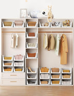 4 Pack Closet Organizer System, Stackable Plastic Clothes Storage Basket, Stackable, Foldable Organizers for Wardrobe Clothes Organizer Suitable for Bedrooms Bathrooms Kitchen Living Rooms Office Dorm