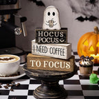 Lineshading 4 Pcs Halloween Coffee Table Decor Coffee Ghost Wooden Stack Block Decor Halloween Tiered Tray Decoration Farmhouse Ghost Tabletop Centerpiece Decorations for Home Kitchen Office Bar Shelf