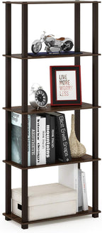 Furinno TURN-S-TUBE Book Shelf, 5-Tier Toolless Storage Shelves with Square Tubes, Shelving Unit for Organization and Storage for Living Room, Home Office, Walnut