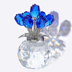 Arikyrist Crystal Blue Rose Bouquet Figurine with Round Vase, Glass Rose Flower Romantic Gifts for Women Sister on Birthday, Collectible Decoration Table Centerpiece for Home