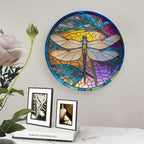 Decorative Plates, Stained Glass Window Design w/Dragonfly Display Plate for Home Office Kitchen Table Decor Porcelain Plates 8 Inch, Birthday Gifts