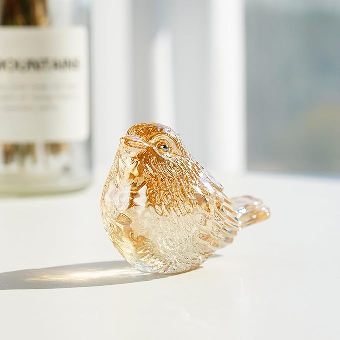 H&D HYALINE & DORA Blown Glass Birds Collectible Figurines Crystal Birds Gifts for Women Glass Figurines for Animal Lovers for Table Centerpiece Home Decor(Champagne)