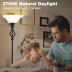 Torchiere Floor Lamp for Living Room, LED Standing Reading Light for Bedroom with Glass Shade for Living Room Corner Bedroom Home Office,Bulbs Included (Red Brown,Glass 1 Head)