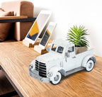 Farmhouse White Truck Decor, Vintage Farm Metal Trucks Decors, Rustic Outdoor Pickup Truck Planter, Indoor Decorative Tabletop Storage, Car Model Gift