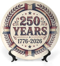250th Anniversary Decorative Plates 10 Inch Vintage Patriotic Decorations Commemorative Plates with Stand Independence Day 4th of July Semiquincentennial Home & Office Decor