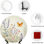 Butterfly Pattern Decorative Ceramic Plate Round Porcelain Plate 7 inch,Flower Watercolor Theme,for Bedroom Living Room Bathroom Party Kitchen Home Wall Hanging Decor,Orange Purple