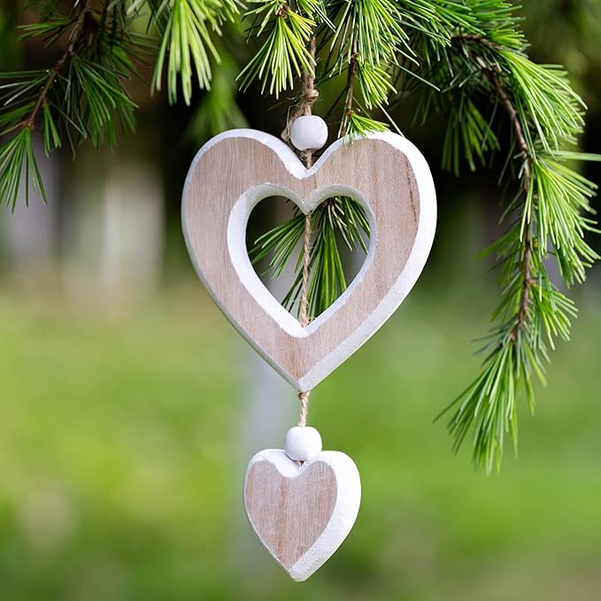 Sun&Beam Heart-Shaped Wooden Decorative Hanging Handmade Hearts Ornaments for Wedding Party Valentine Christmas Home Decoration Car Décor (K-#5, 1Pcs)