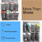GORILLA GRIP Over the Door Shoe Organizer, 2 Pack, 24 Breathable Mesh Pockets, Space Saving Hanging Storage Holder, Closet Rack Hanger Holds Up to 40 lbs, Hangs on Closets, Shoes, Accessories, Grey