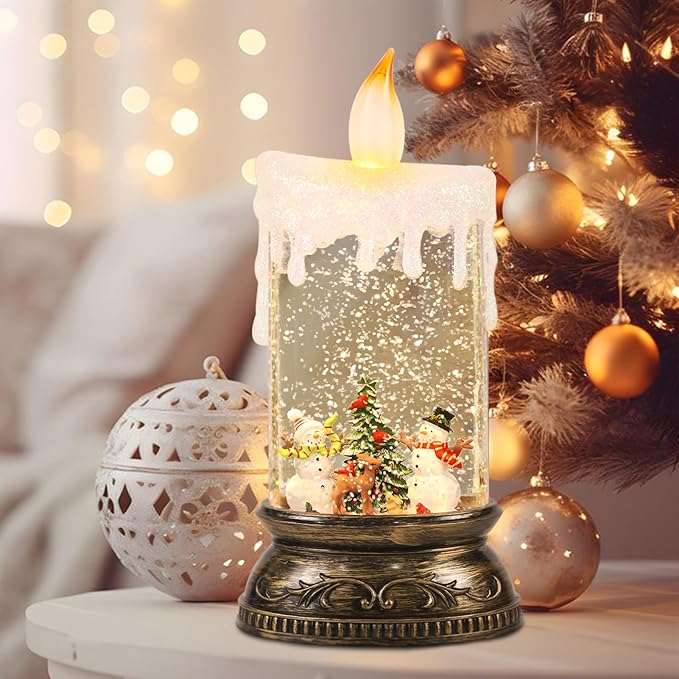 Wondise Rechargeable Musical Snowman Snow Globe Lantern with 6H Timer, Battery Operated USB Powered Lighted Snow Globe Lamp Spinning Water Swirling Glitters Holiday Decor
