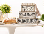 Yuntau 4 Pcs Farmhouse Tabletop Decoration Inspirational Farmhouse Tiered Tray Decor Rustic Retro Wood Bead Garland Take Time to Do What Makes Your Soul Happy Block Centerpiece Sign for Home Shelf