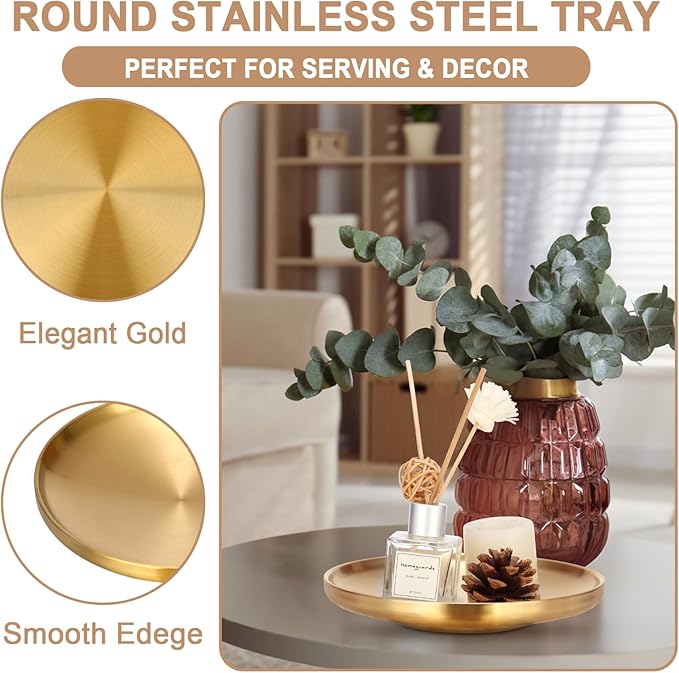 Decorative Key Tray for Entry Table Round Catch All Bowl for Jewelry Candle Plate Gold Display Dish for Home Decor Accent, 6.7 x 6.7 x 1.2