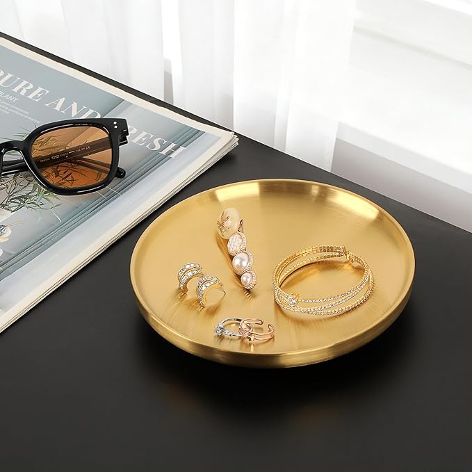 Decorative Key Tray for Entry Table Round Catch All Bowl for Jewelry Candle Plate Gold Display Dish for Home Decor Accent, 6.7 x 6.7 x 1.2