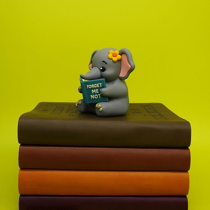 Little Readers – Cute Figurines for Bookshelves, Desks, Terrariums & Home Decor – Book-Loving Animal Statues - Elephant