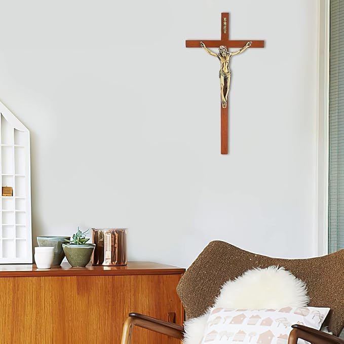 DCCXN Crucifix Wall Cross, Wooden Catholic Hanging Jesus Christ Cross for Wall Decor - 10 Inch