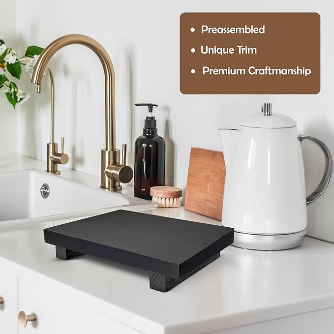 Rustic Pedestal Stand - Handmade Small Wood Tray - Soap Tray for Kitchen Sink, Bathroom (Black, 9 x 6 X 1.5 Inch)