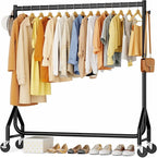 Clothes Clothing Rack, Rolling Heavy Duty Clothes Rack Load 420 LBS With Wheels, Metal Clothes Rack for Hanging Clothes, Portable Standing Clothes Garment Rack, Black,48 inches