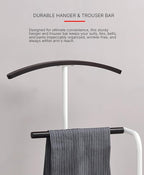 Proman Products Scandia Valet Stand, Clothes Rack, Clothing Organizer with Tray, Hanger and Trousers Bar, Wood, Metal, White